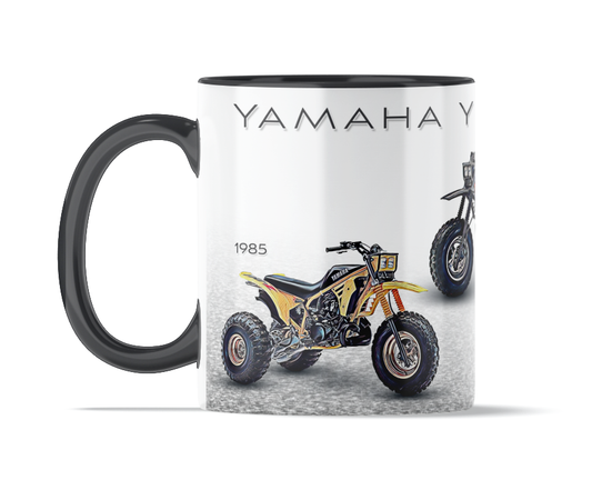 Yamaha Tri-Z 250 ’All Years’ 11 ounce coffee mug by Flippin’ Mud, available on Vintage-ATV.store, Vintage-ATV.com and FlippinMud.com